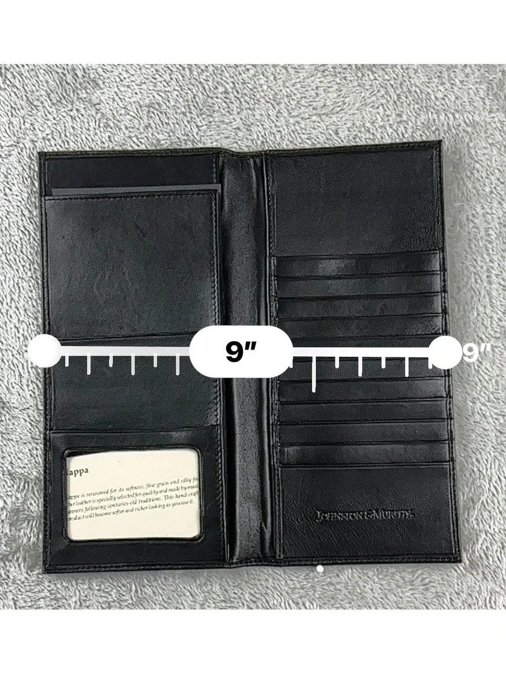 New Johnston & Murphy Black Slimfold Nappa Leather Long Wallet with Box